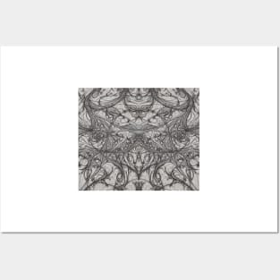 Grayscale Aesthetic Fractal Drawing - Graphite Abstract Artwork Posters and Art